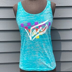 Vans Racerback Aqua and Multicolor Graphic Tank Top Small